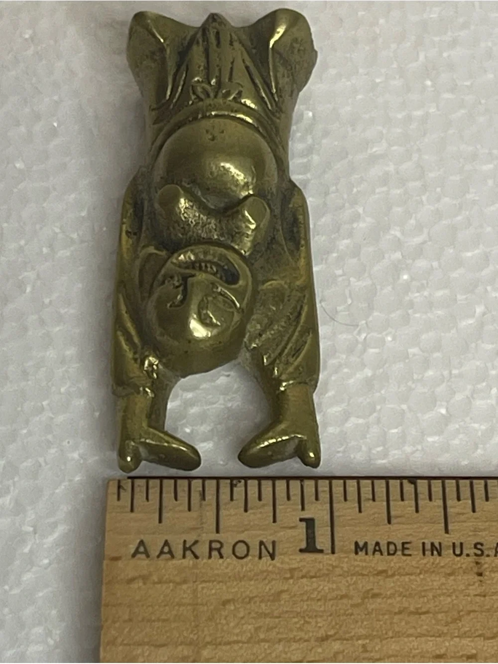 VTG Solid Brass Laughing Buddha Figure Patina Hotei Arms Raised Wealth Health